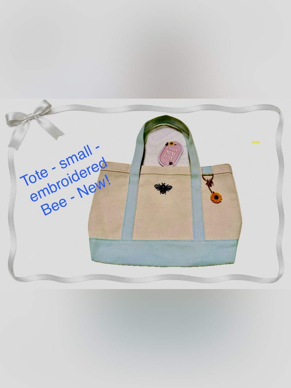 Tote bag -mini - embroidered bee - magnetic snap - 10”Hx14”W - New! Flower Charm